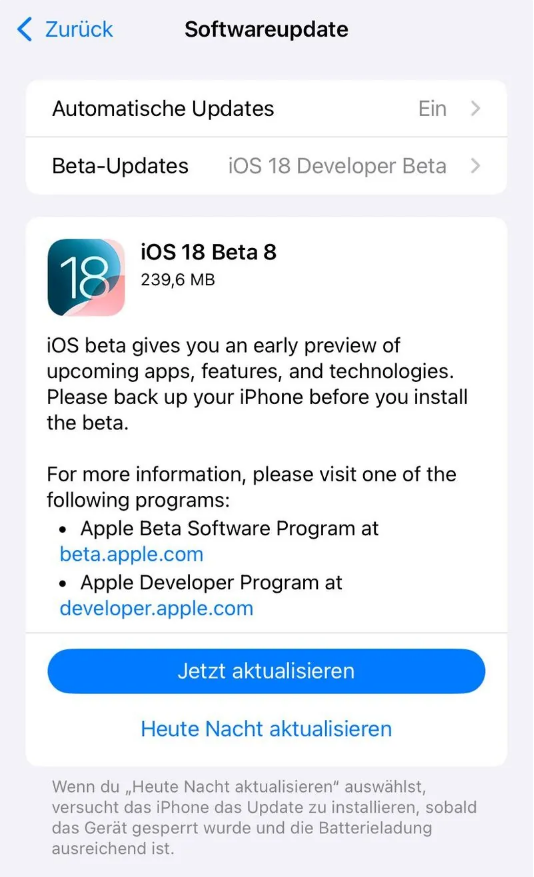 东明苹果手机维修分享苹果 iOS / iPadOS 18 开发者预览版 Beta 8 发布 